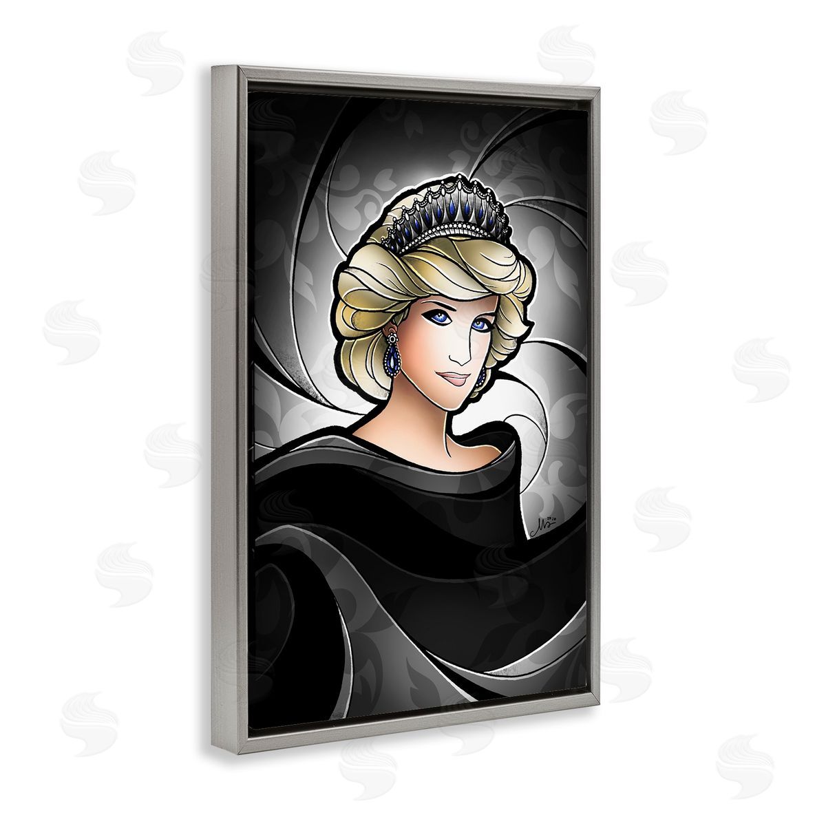 Royal Peoples' Princess Grey Floating Frame Canvas Wall Art, Home Decor by Mandie Manzano