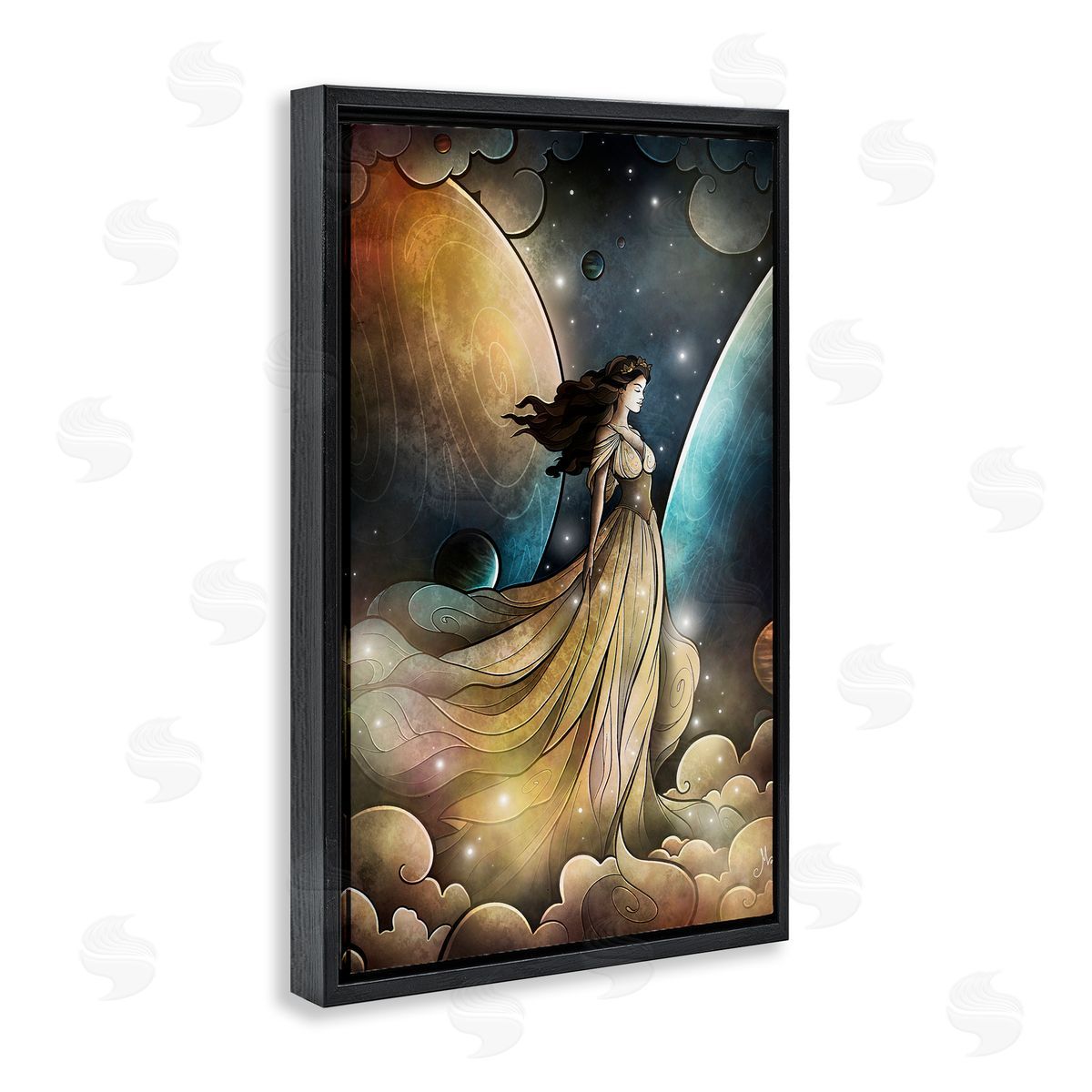 Heir of Heaven Portrait Black Floating Frame Canvas Wall Art, Home Decor by Mandie Manzano