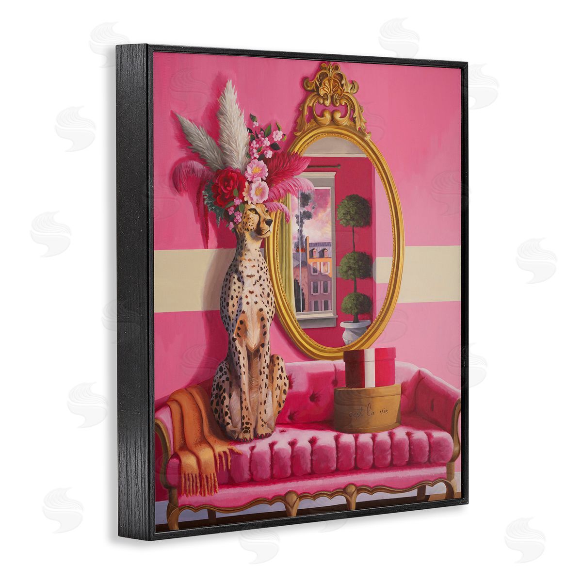 Sophisticated Leopard on Couch Black Frame Print Wall Art, Home Decor by Heather Gauthier