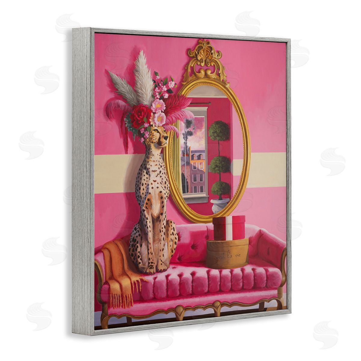 Sophisticated Leopard on Couch Grey Frame Print Wall Art, Home Decor by Heather Gauthier