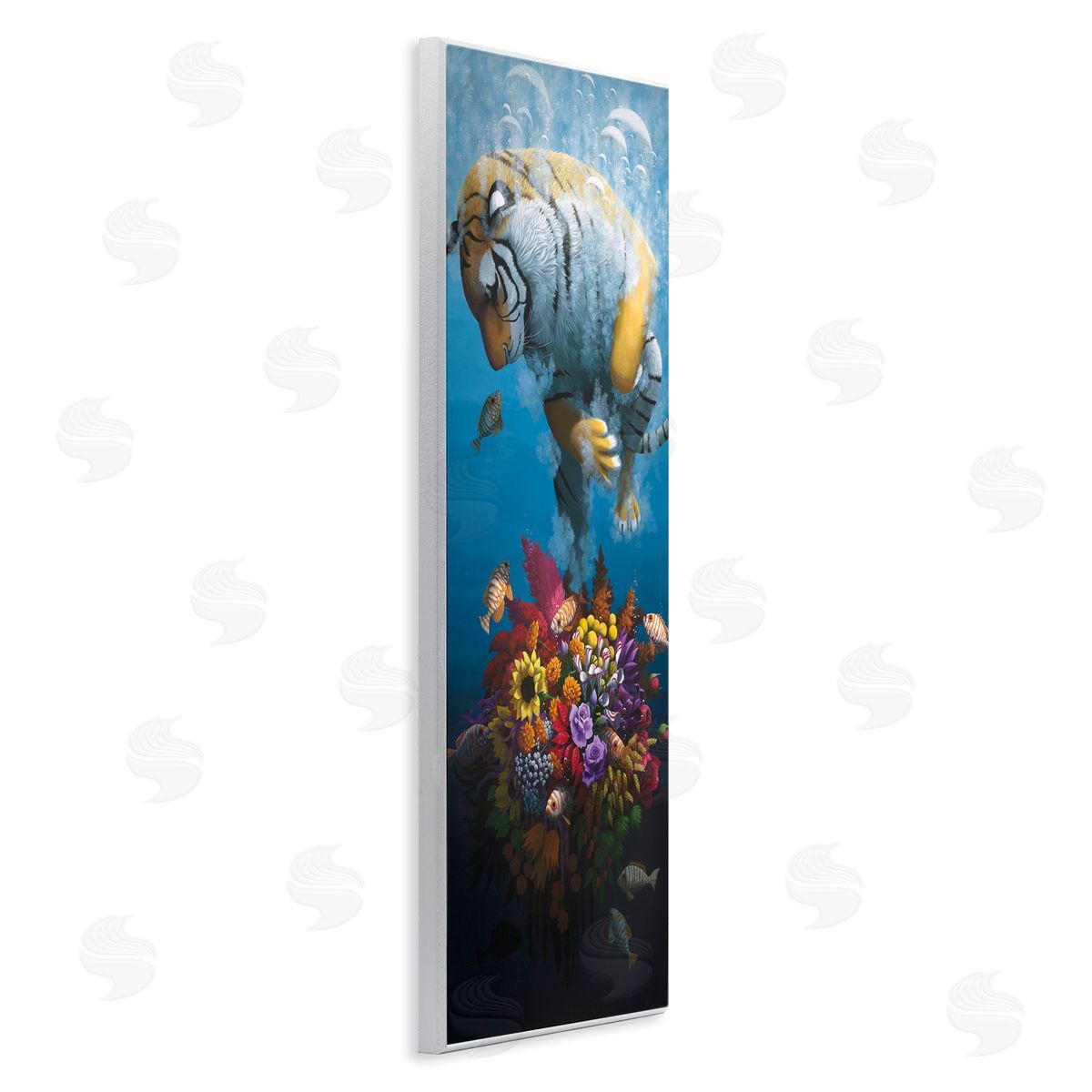 Curious Tiger & Underwater Bouquet Wood Plaque Wall Art, Home Decor by Heather Gauthier