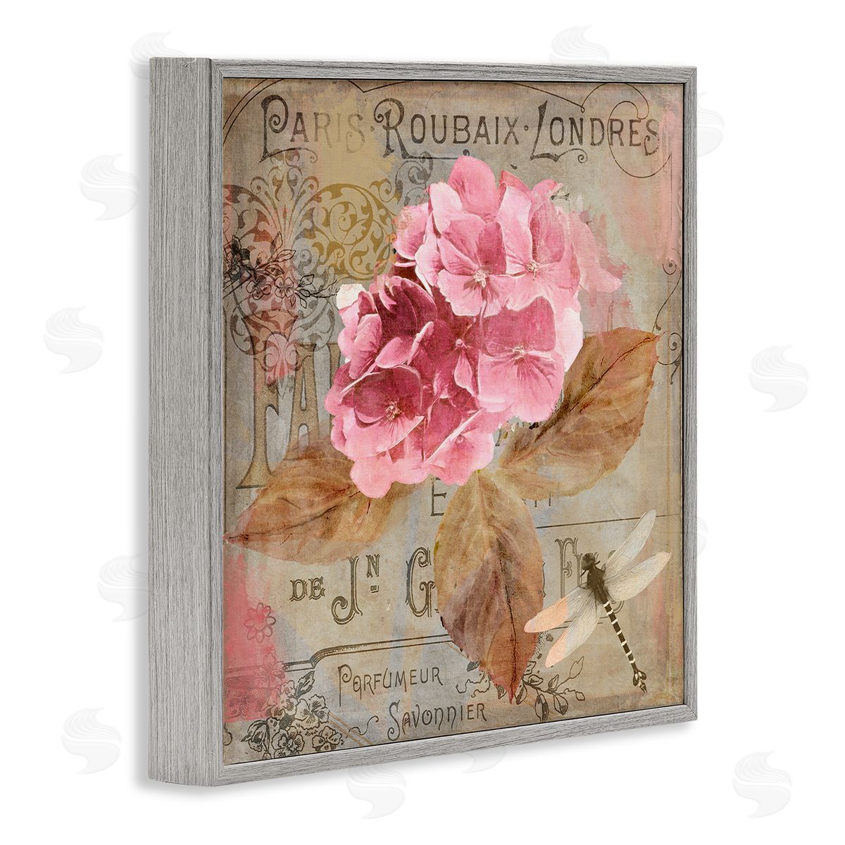 Vintage French Hydrangea Grey Frame Print Wall Art, Home Decor by Sasha