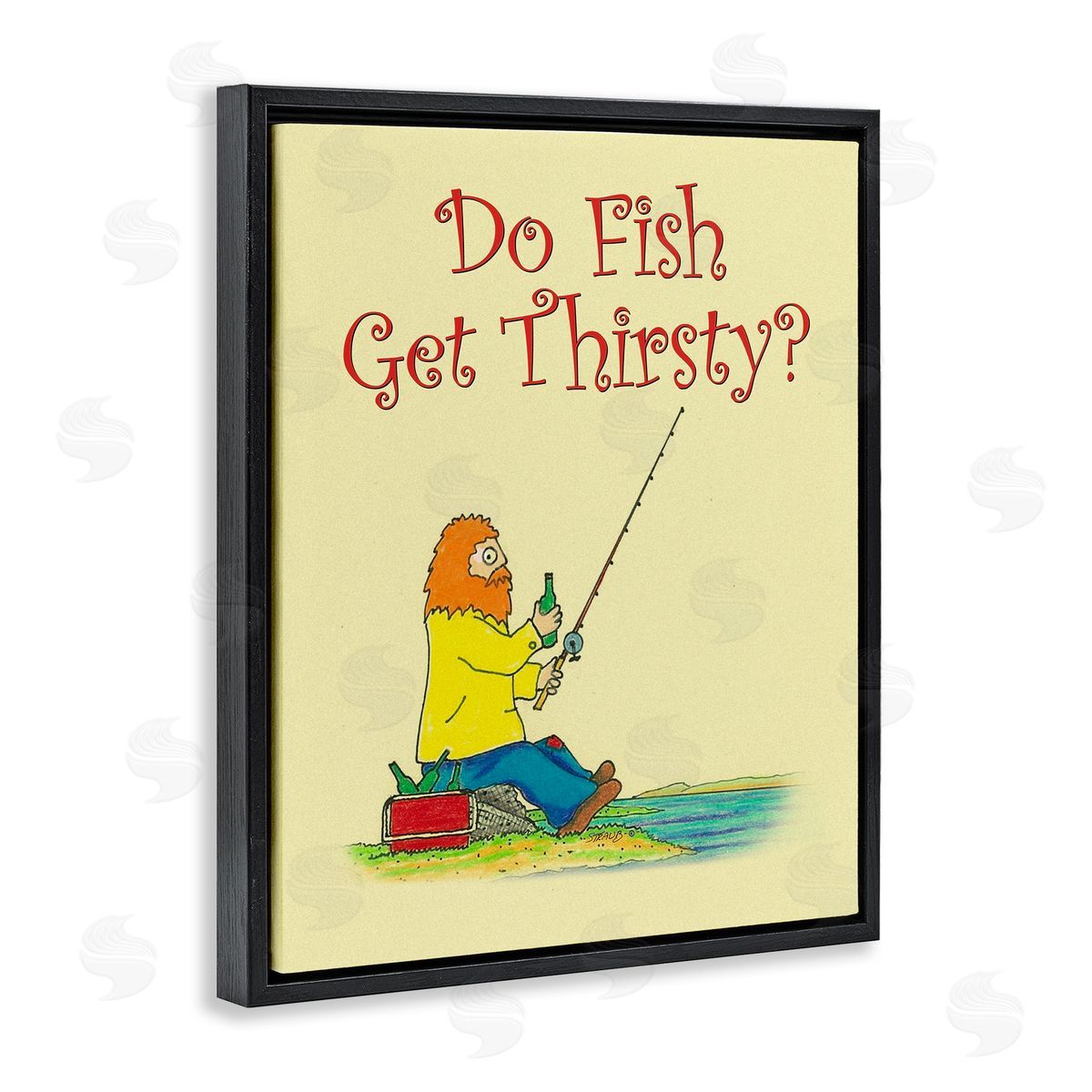 Do Fish Get Thirsty Humor Black Floating Frame Canvas Wall Art, Home Decor by Roger Straub