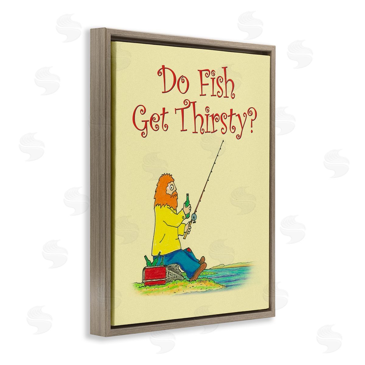 Do Fish Get Thirsty Humor Brown Floating Frame Canvas Wall Art, Home Decor by Roger Straub