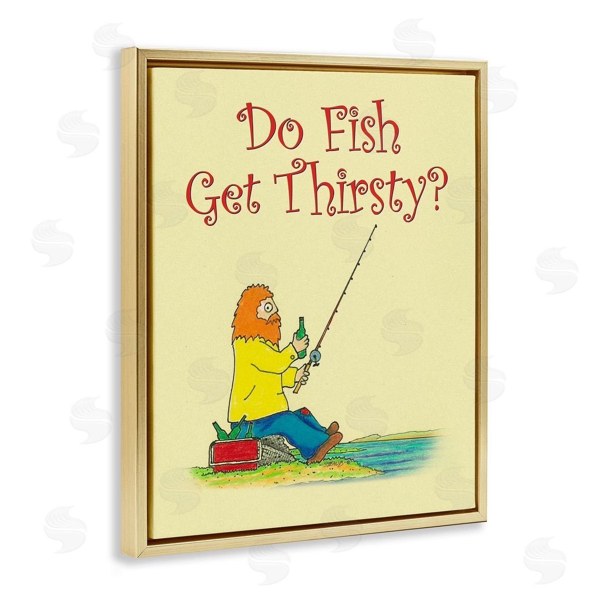 Do Fish Get Thirsty Humor Gold Floating Frame Canvas Wall Art, Home Decor by Roger Straub