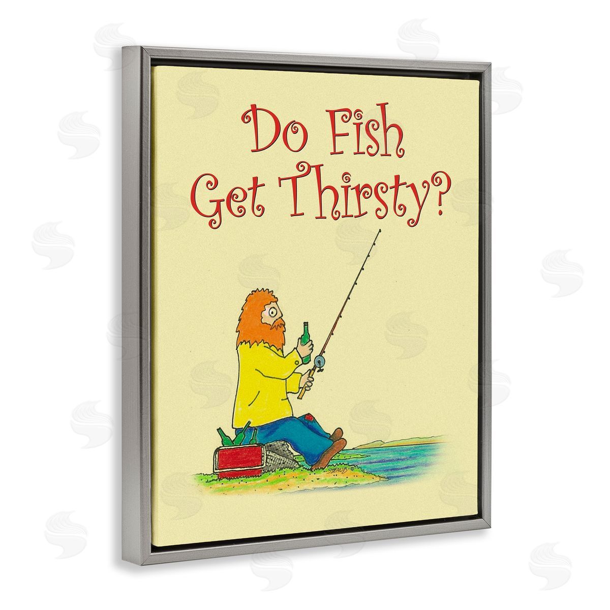Do Fish Get Thirsty Humor Grey Floating Frame Canvas Wall Art, Home Decor by Roger Straub