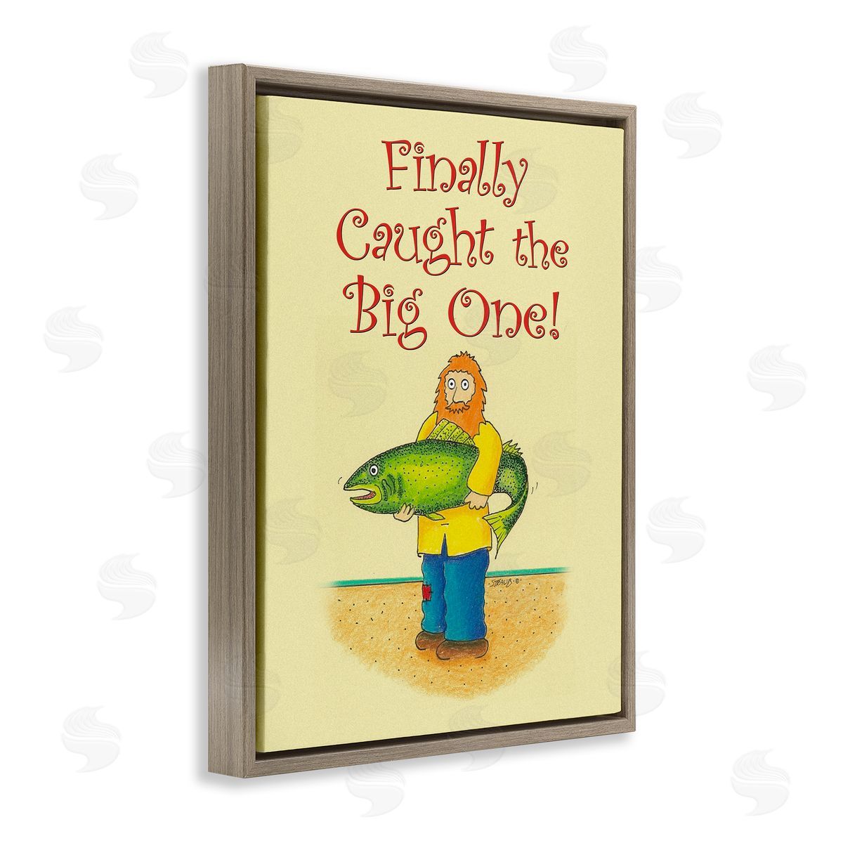 The Big One Fisherman Brown Floating Frame Canvas Wall Art, Home Decor by Roger Straub