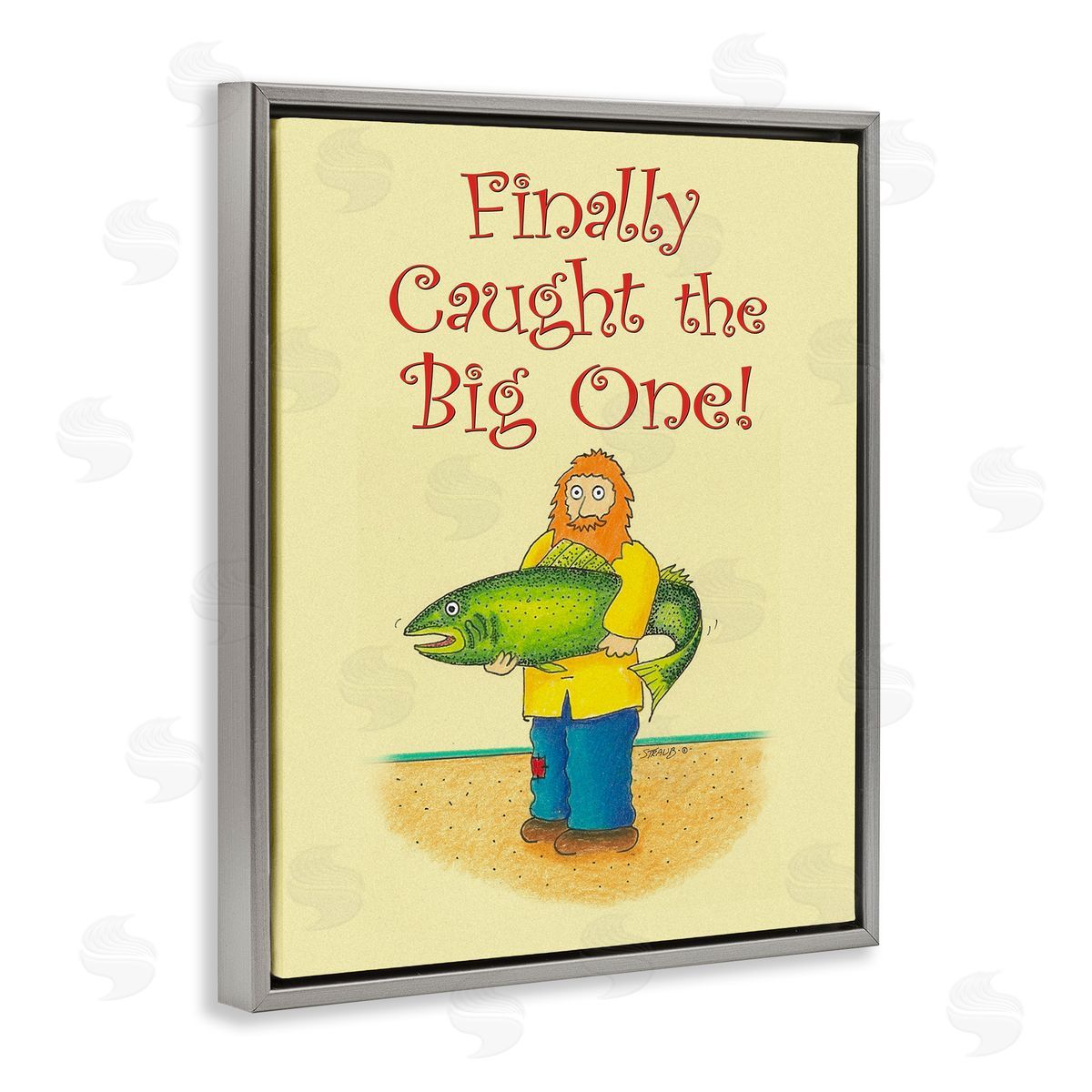 The Big One Fisherman Grey Floating Frame Canvas Wall Art, Home Decor by Roger Straub