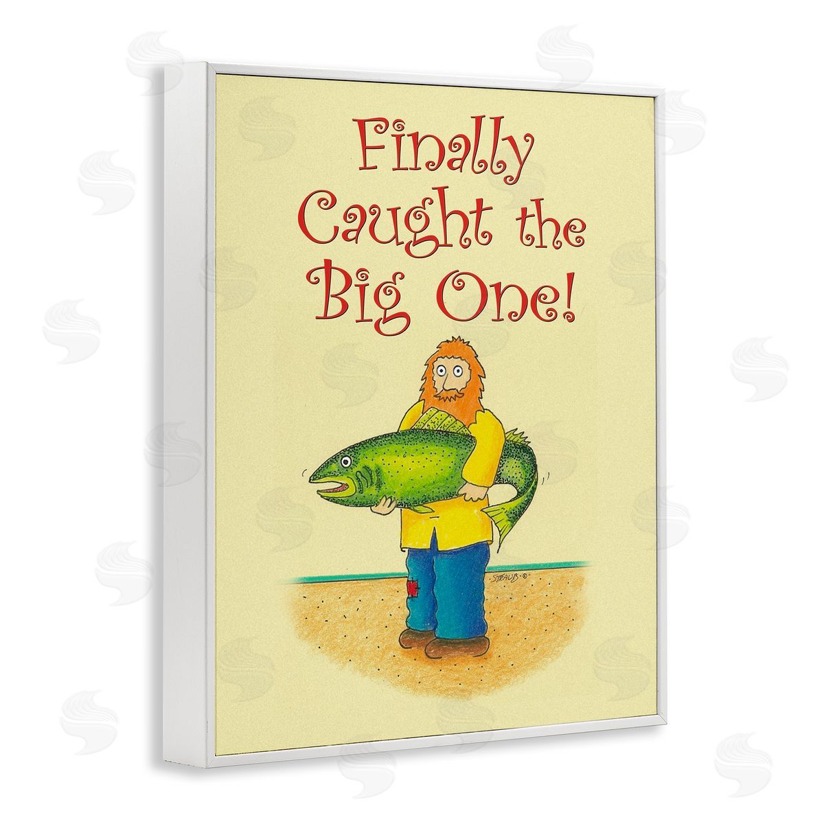 The Big One Fisherman White Frame Print Wall Art, Home Decor by Roger Straub