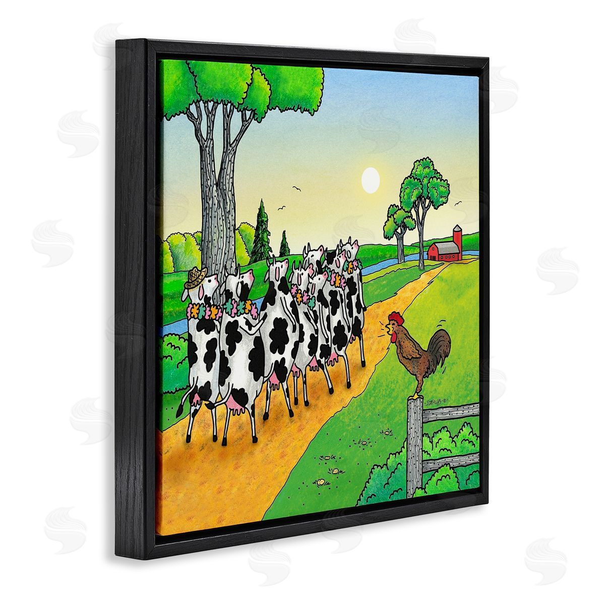 Funny Cows Come Home Black Floating Frame Canvas Wall Art, Home Decor by Roger Straub