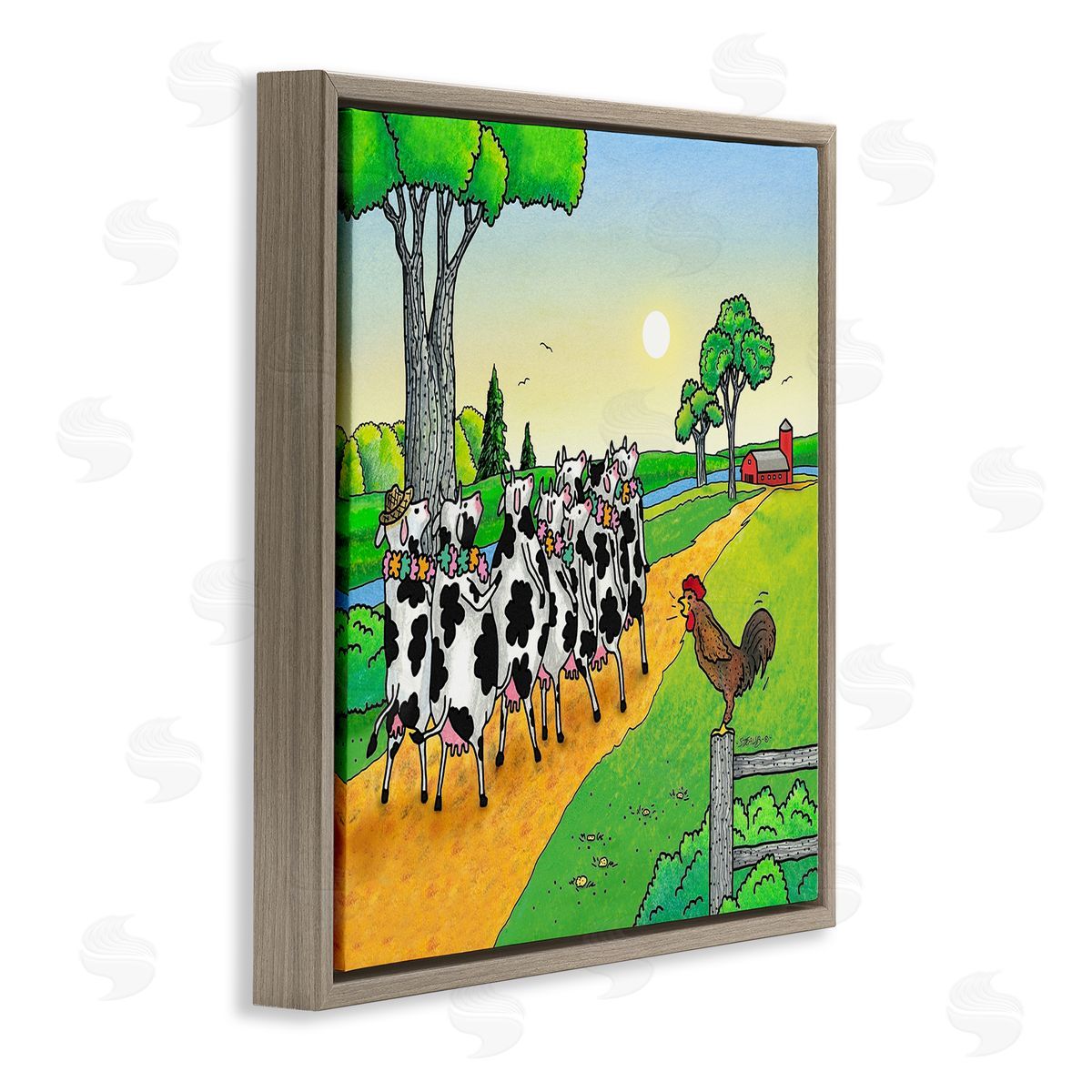 Funny Cows Come Home Brown Floating Frame Canvas Wall Art, Home Decor by Roger Straub