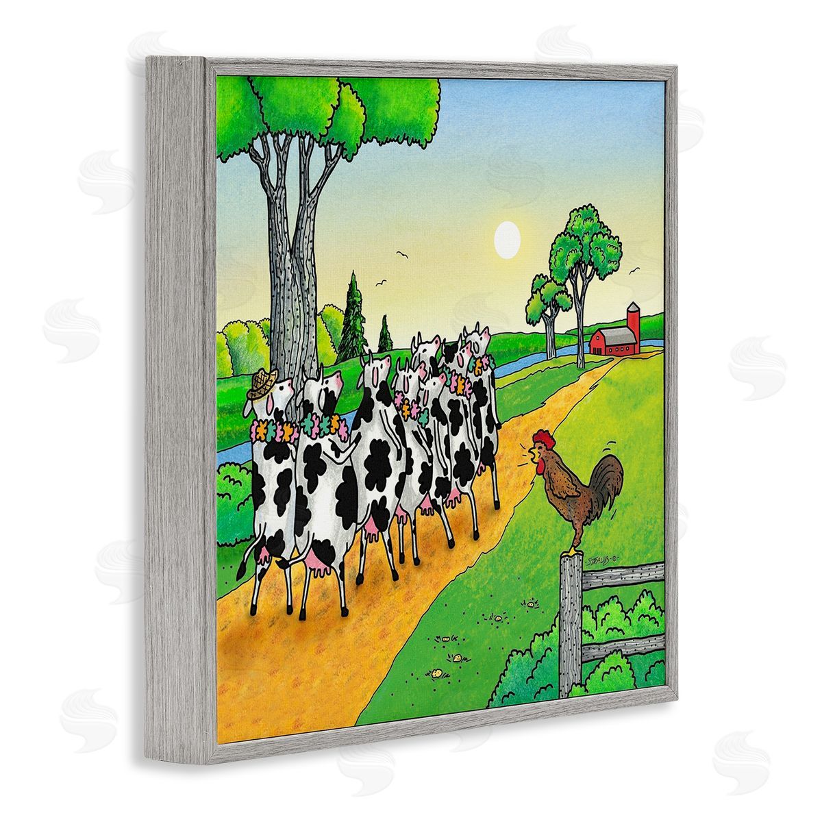 Funny Cows Come Home Grey Frame Print Wall Art, Home Decor by Roger Straub