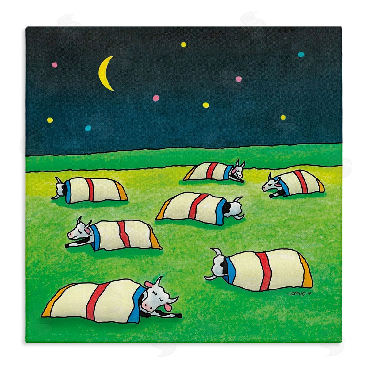 Pasture Cows Bedtime Canvas Wall Art, Home Decor by Roger Straub