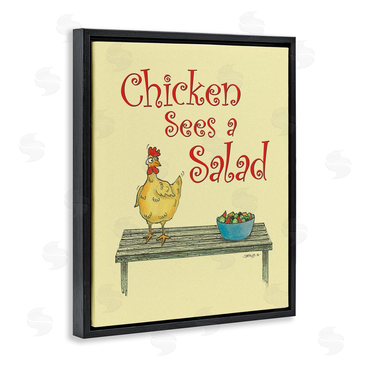 Chicken Salad Vintage Pun Black Floating Frame Canvas Wall Art, Home Decor by Roger Straub