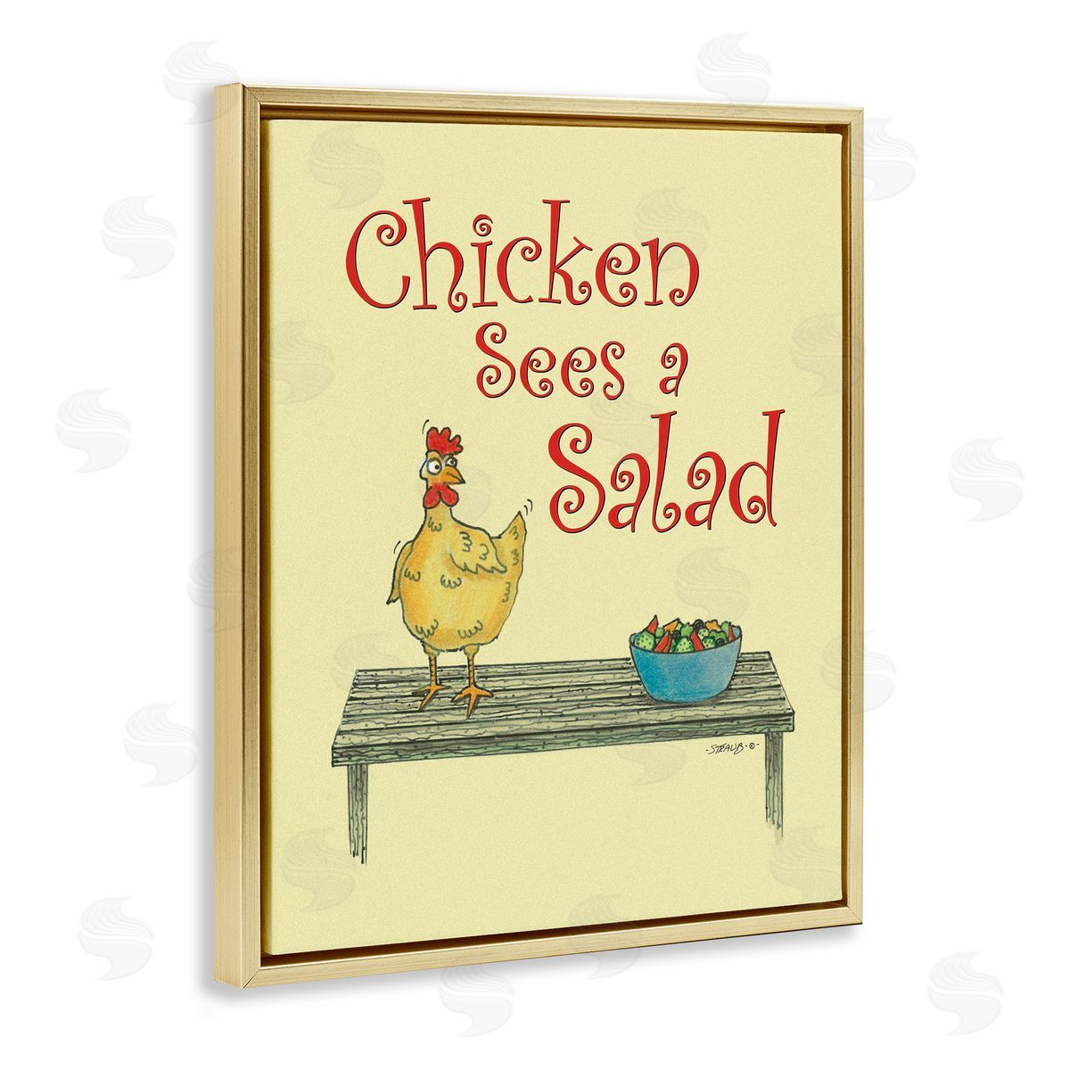 Chicken Salad Vintage Pun Gold Floating Frame Canvas Wall Art, Home Decor by Roger Straub