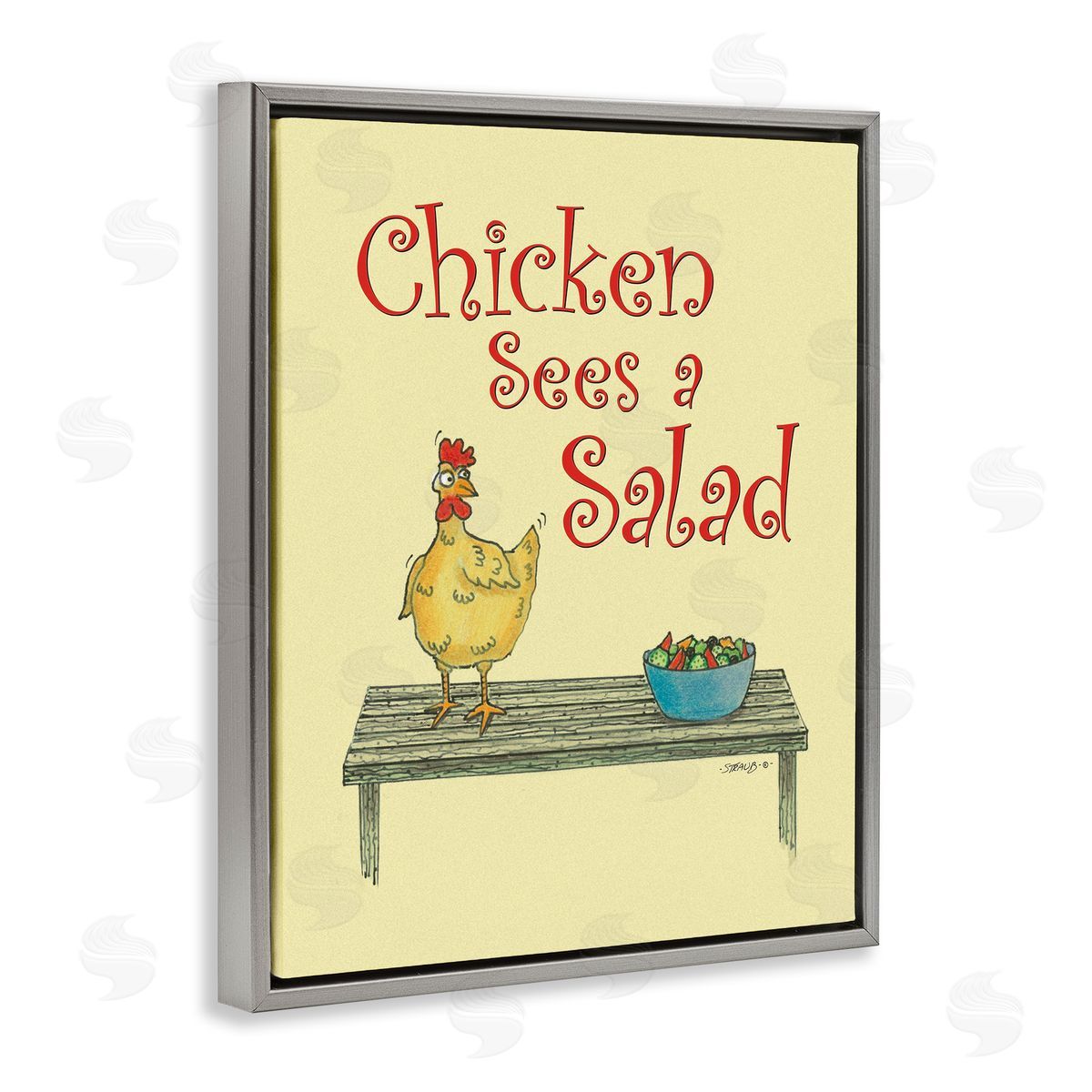Chicken Salad Vintage Pun Grey Floating Frame Canvas Wall Art, Home Decor by Roger Straub