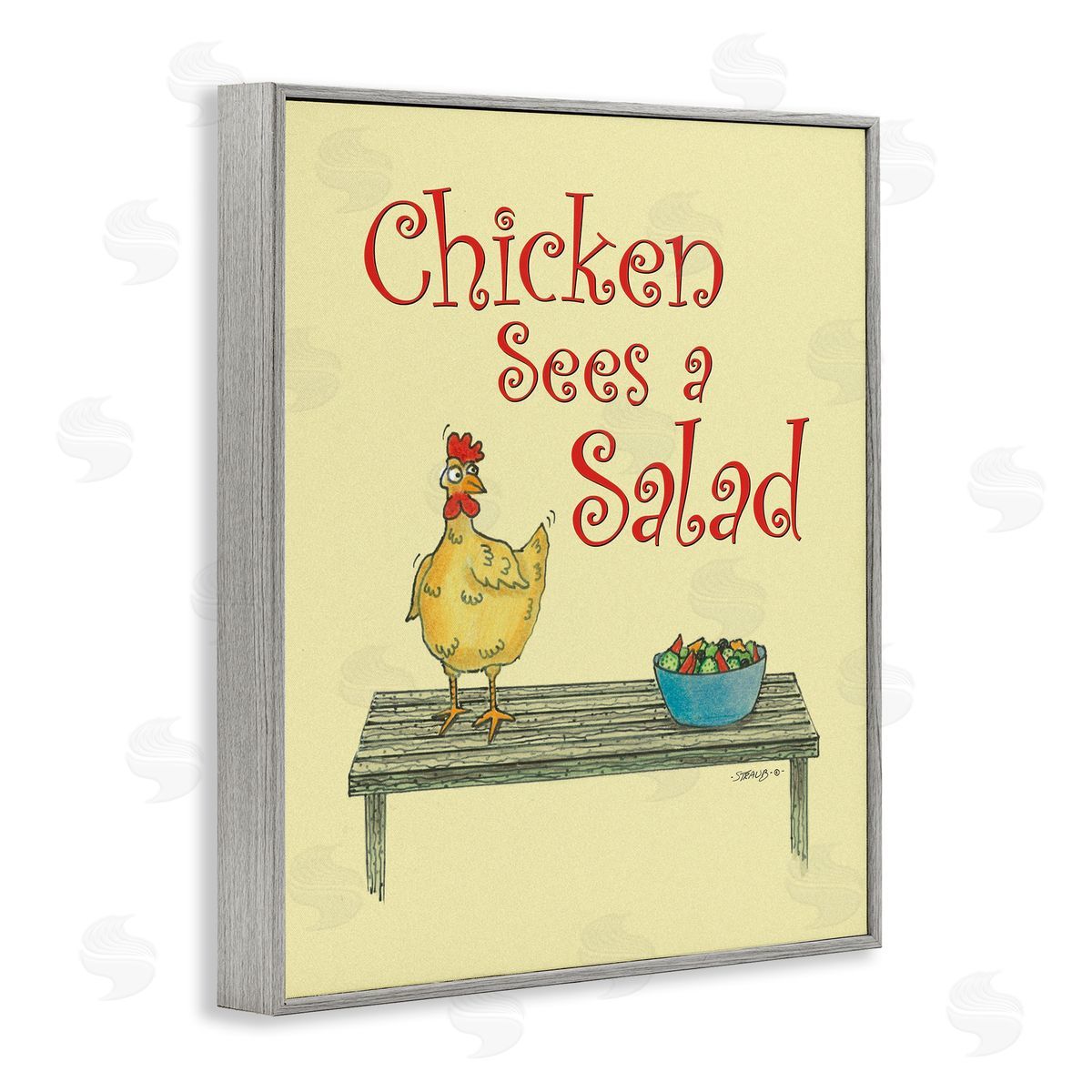 Chicken Salad Vintage Pun Grey Frame Print Wall Art, Home Decor by Roger Straub