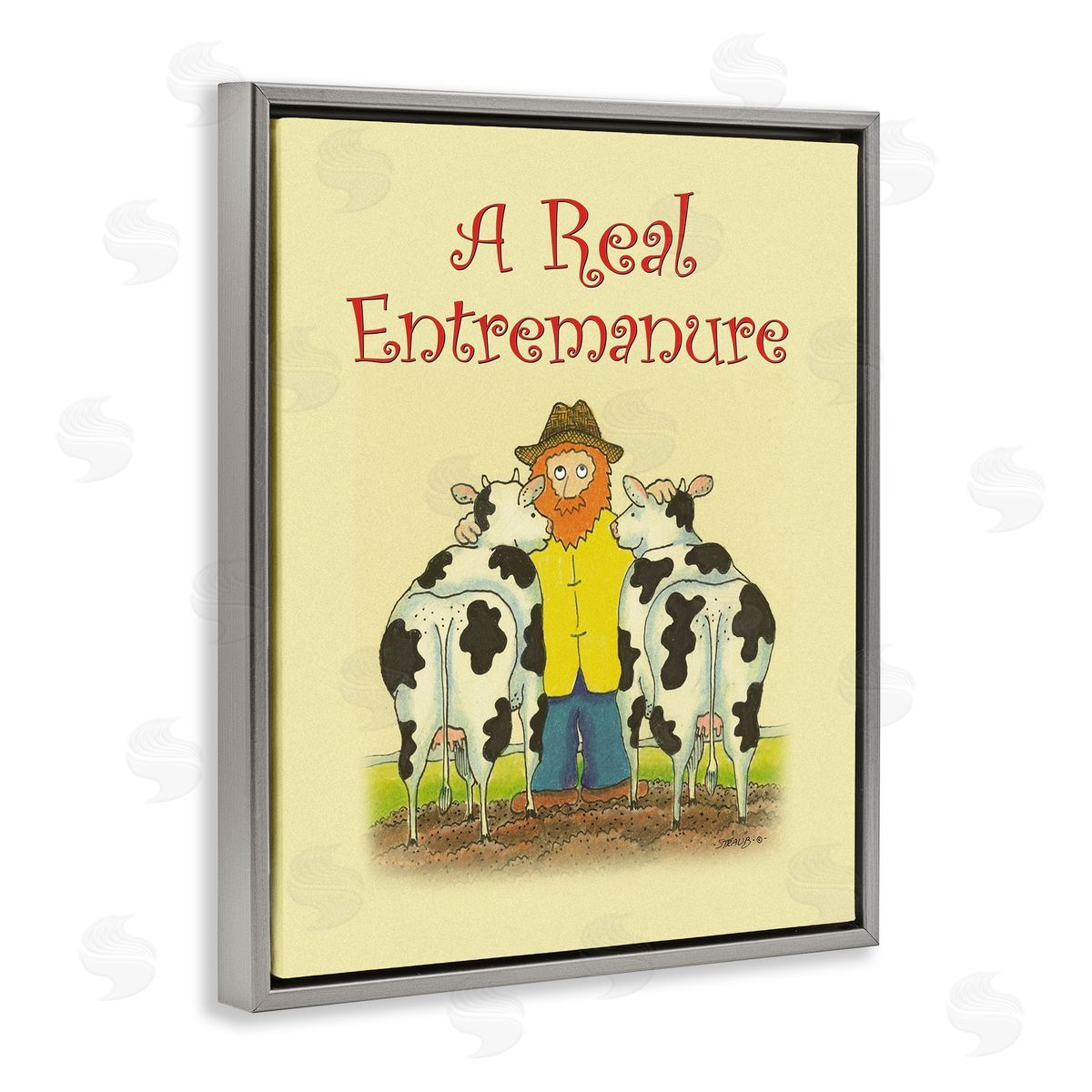 Vintage A Real Entremanure Grey Floating Frame Canvas Wall Art, Home Decor by Roger Straub