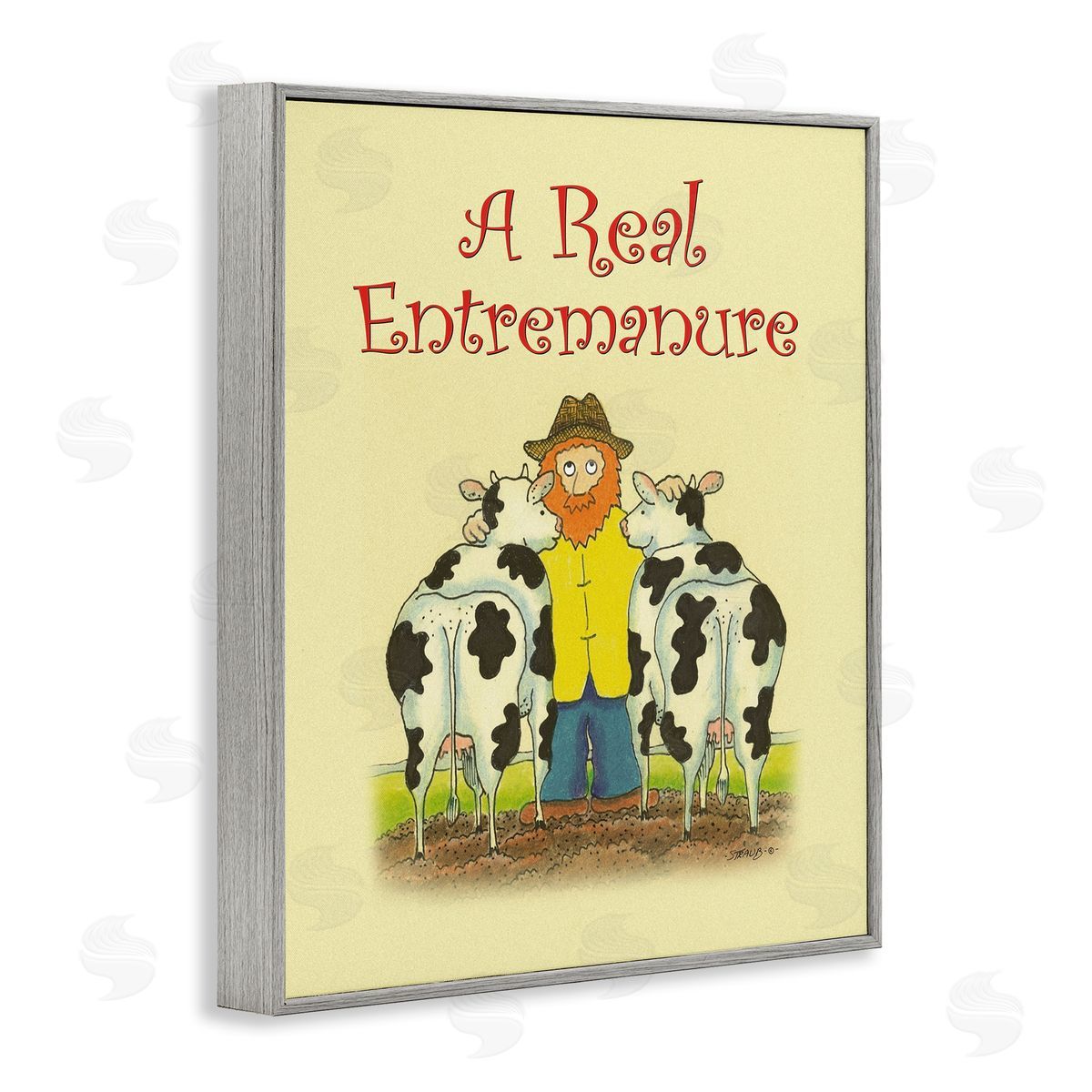 Vintage A Real Entremanure Grey Frame Print Wall Art, Home Decor by Roger Straub