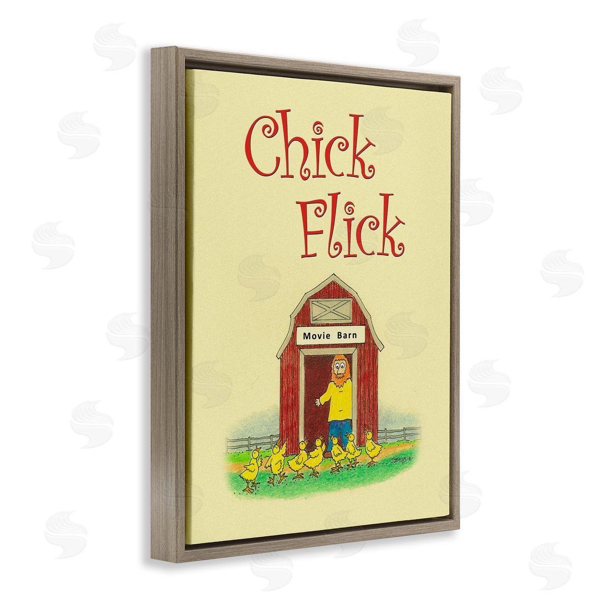 Chick Flick Vintage Pun Brown Floating Frame Canvas Wall Art, Home Decor by Roger Straub