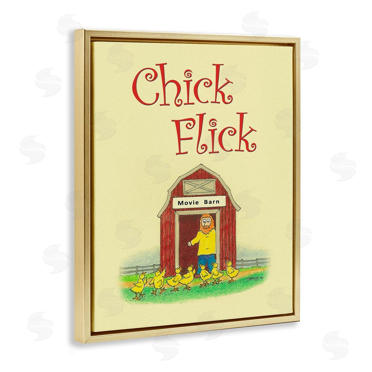 Chick Flick Vintage Pun Gold Floating Frame Canvas Wall Art, Home Decor by Roger Straub