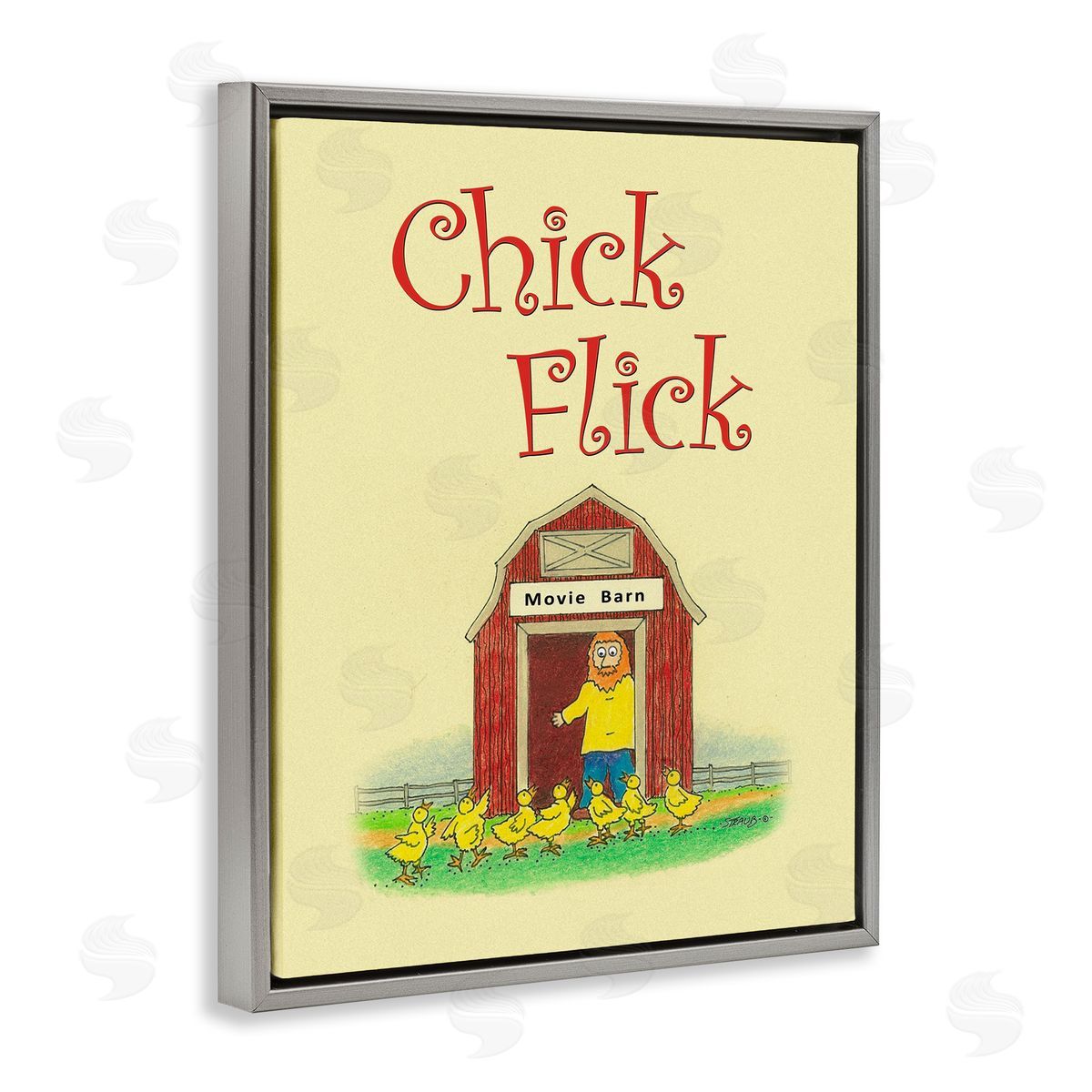 Chick Flick Vintage Pun Grey Floating Frame Canvas Wall Art, Home Decor by Roger Straub