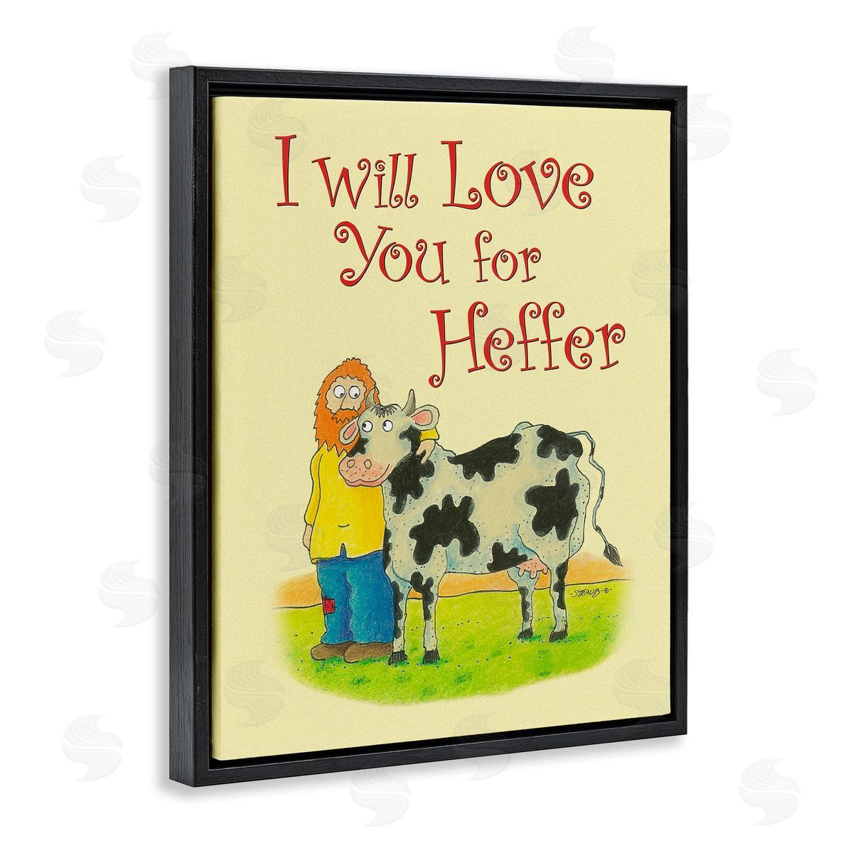 Love You For Heffer Black Floating Frame Canvas Wall Art, Home Decor by Roger Straub