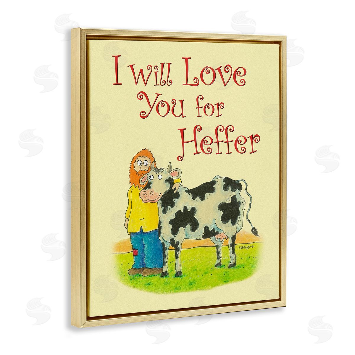 Love You For Heffer Gold Floating Frame Canvas Wall Art, Home Decor by Roger Straub