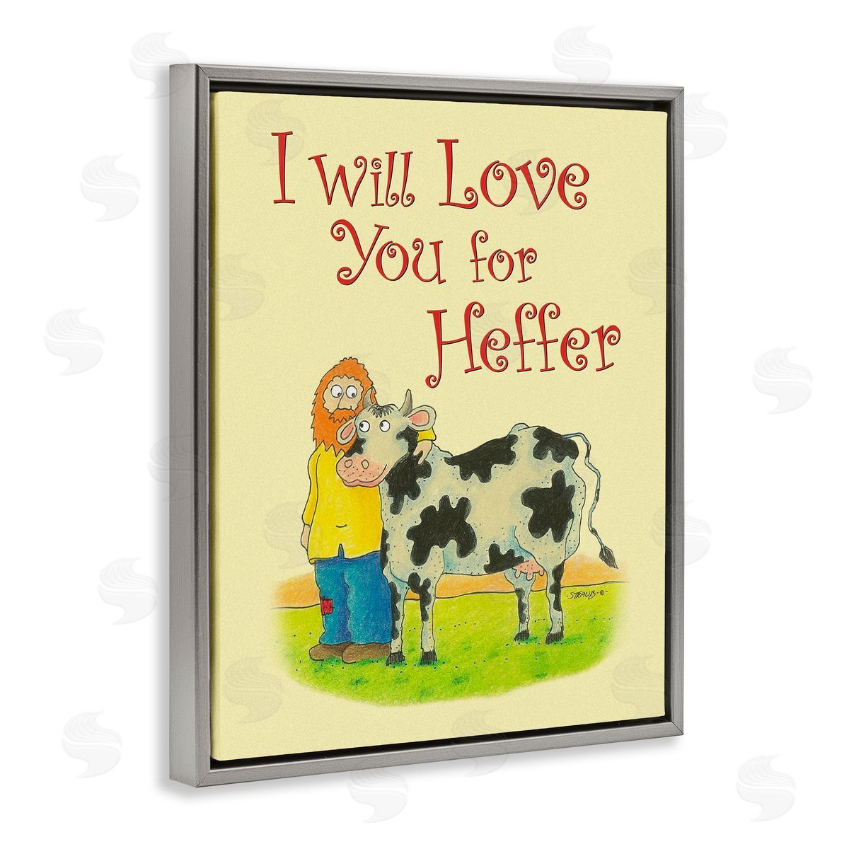 Love You For Heffer Grey Floating Frame Canvas Wall Art, Home Decor by Roger Straub
