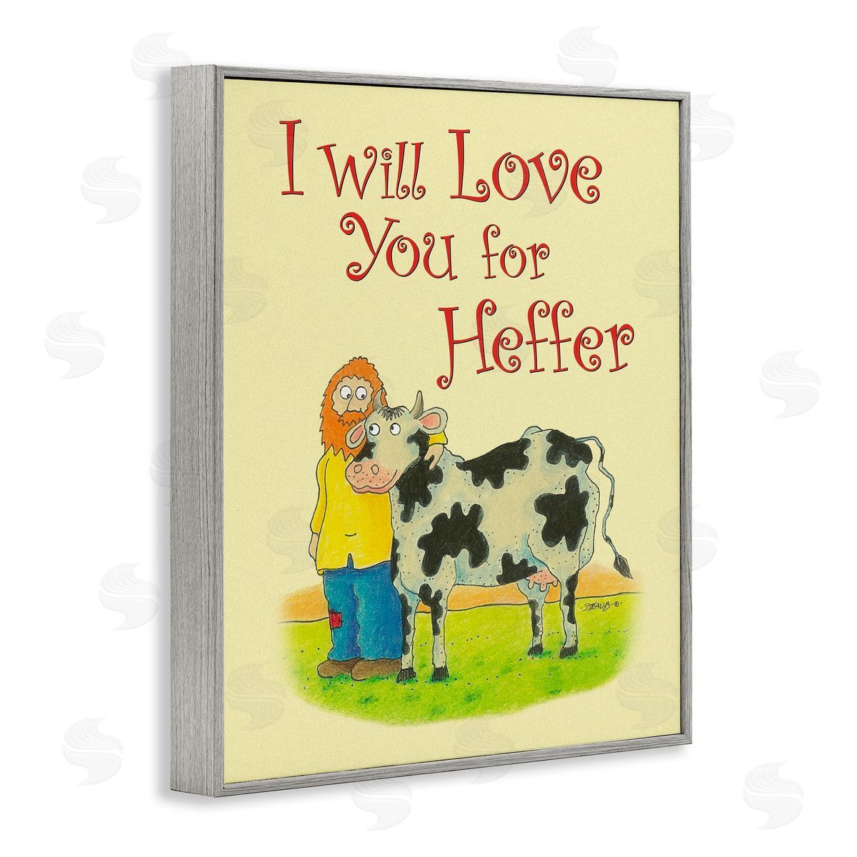 Love You For Heffer Grey Frame Print Wall Art, Home Decor by Roger Straub