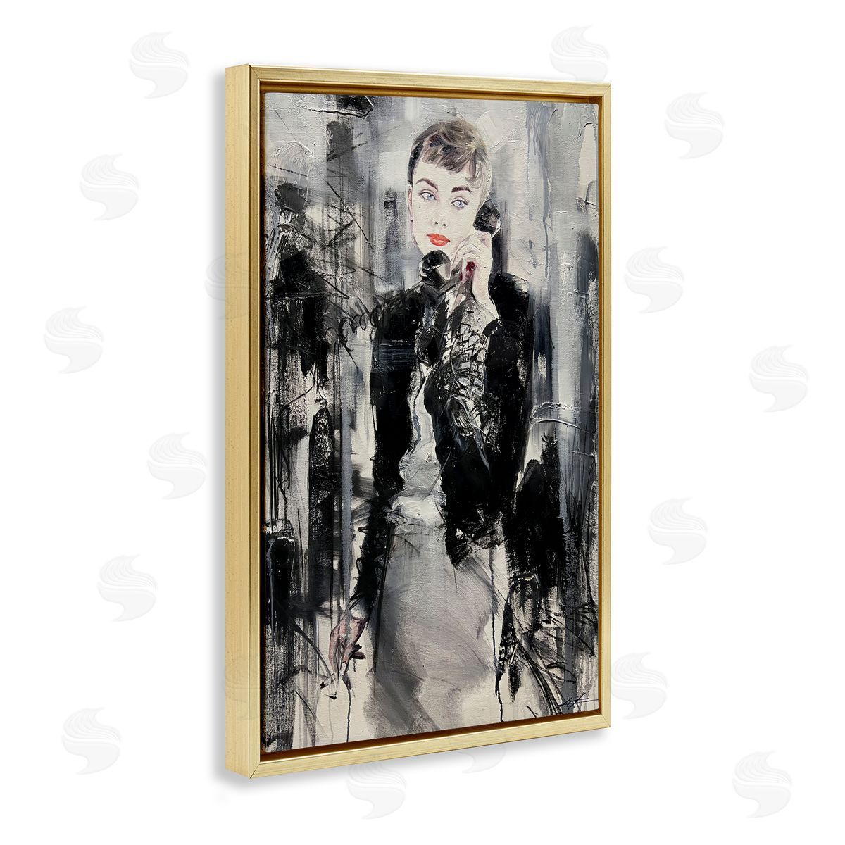 Classic Beauty Fashionista Gold Floating Frame Canvas Wall Art, Home Decor by Lucille Lee