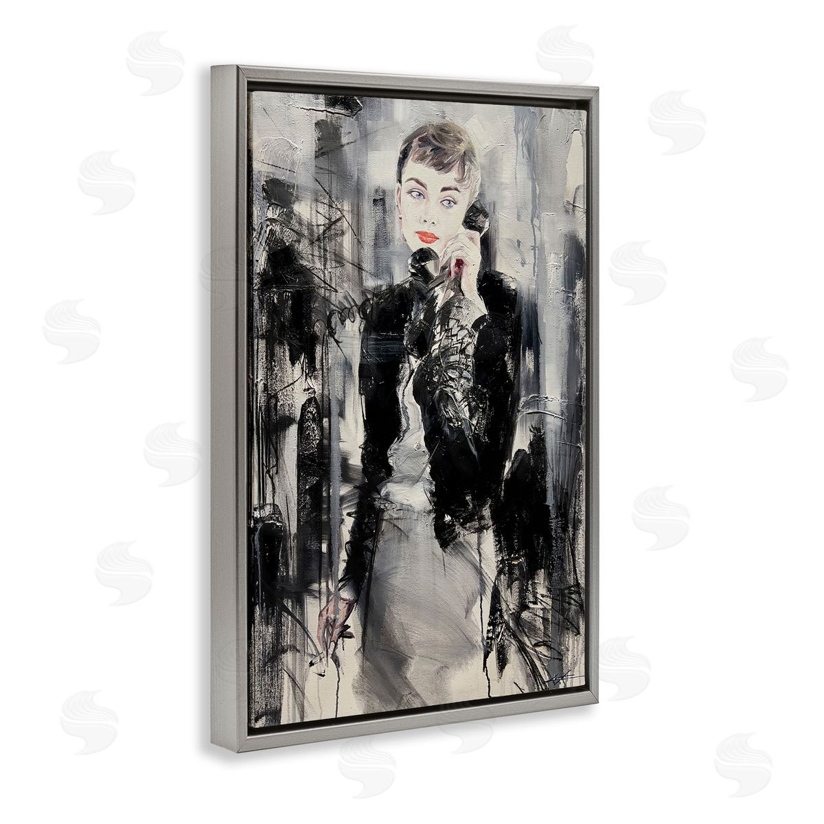 Classic Beauty Fashionista Grey Floating Frame Canvas Wall Art, Home Decor by Lucille Lee
