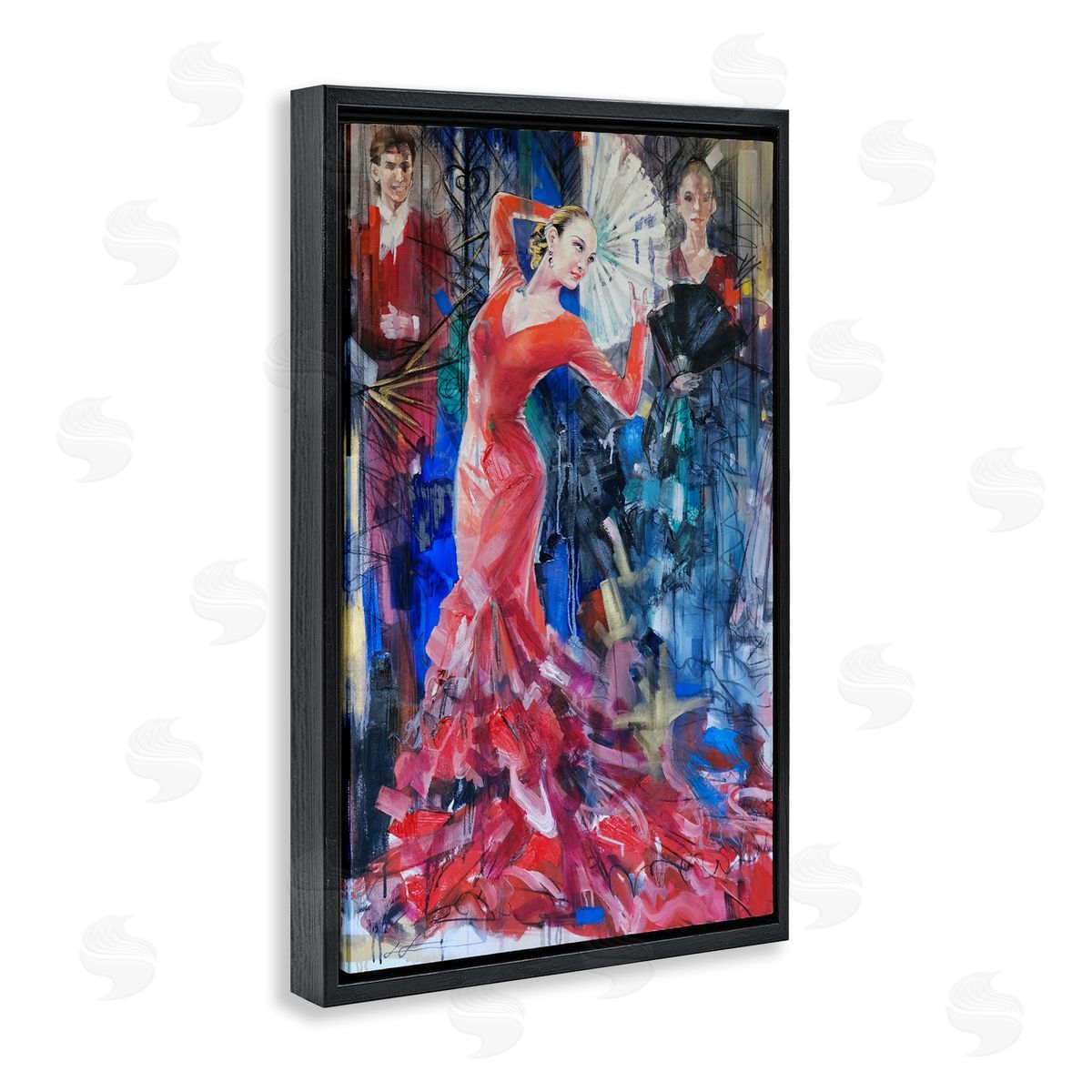 Bold Dancer with Fan Black Floating Frame Canvas Wall Art, Home Decor by Lucille Lee