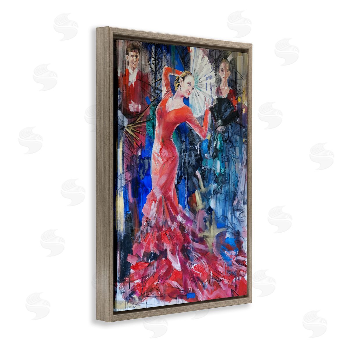 Bold Dancer with Fan Brown Floating Frame Canvas Wall Art, Home Decor by Lucille Lee