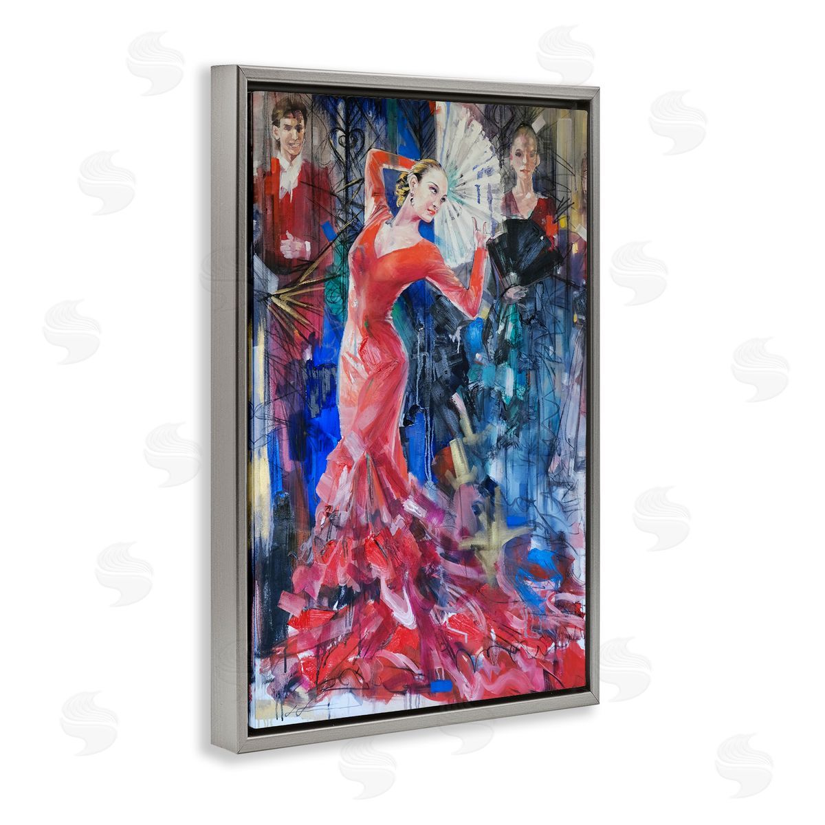Bold Dancer with Fan Grey Floating Frame Canvas Wall Art, Home Decor by Lucille Lee