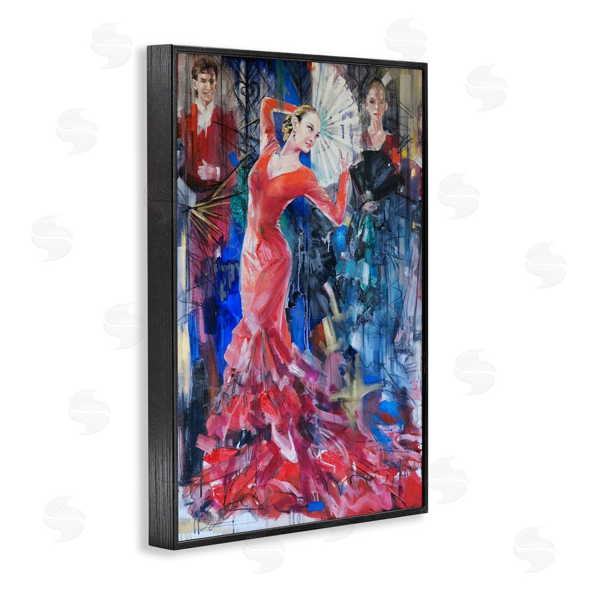 Bold Dancer with Fan Black Frame Print Wall Art, Home Decor by Lucille Lee