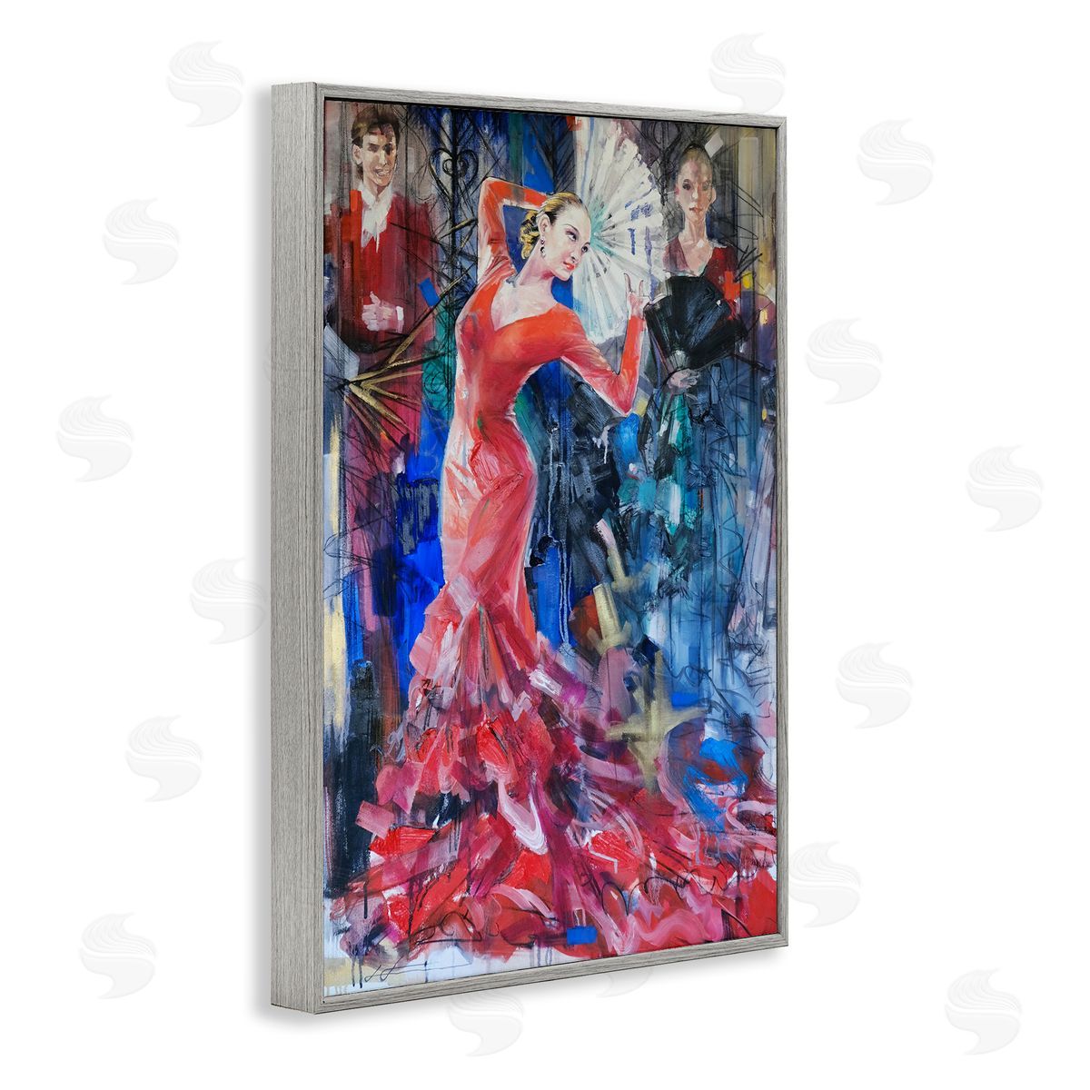 Bold Dancer with Fan Grey Frame Print Wall Art, Home Decor by Lucille Lee