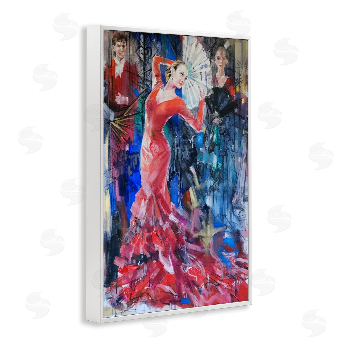 Bold Dancer with Fan White Frame Print Wall Art, Home Decor by Lucille Lee
