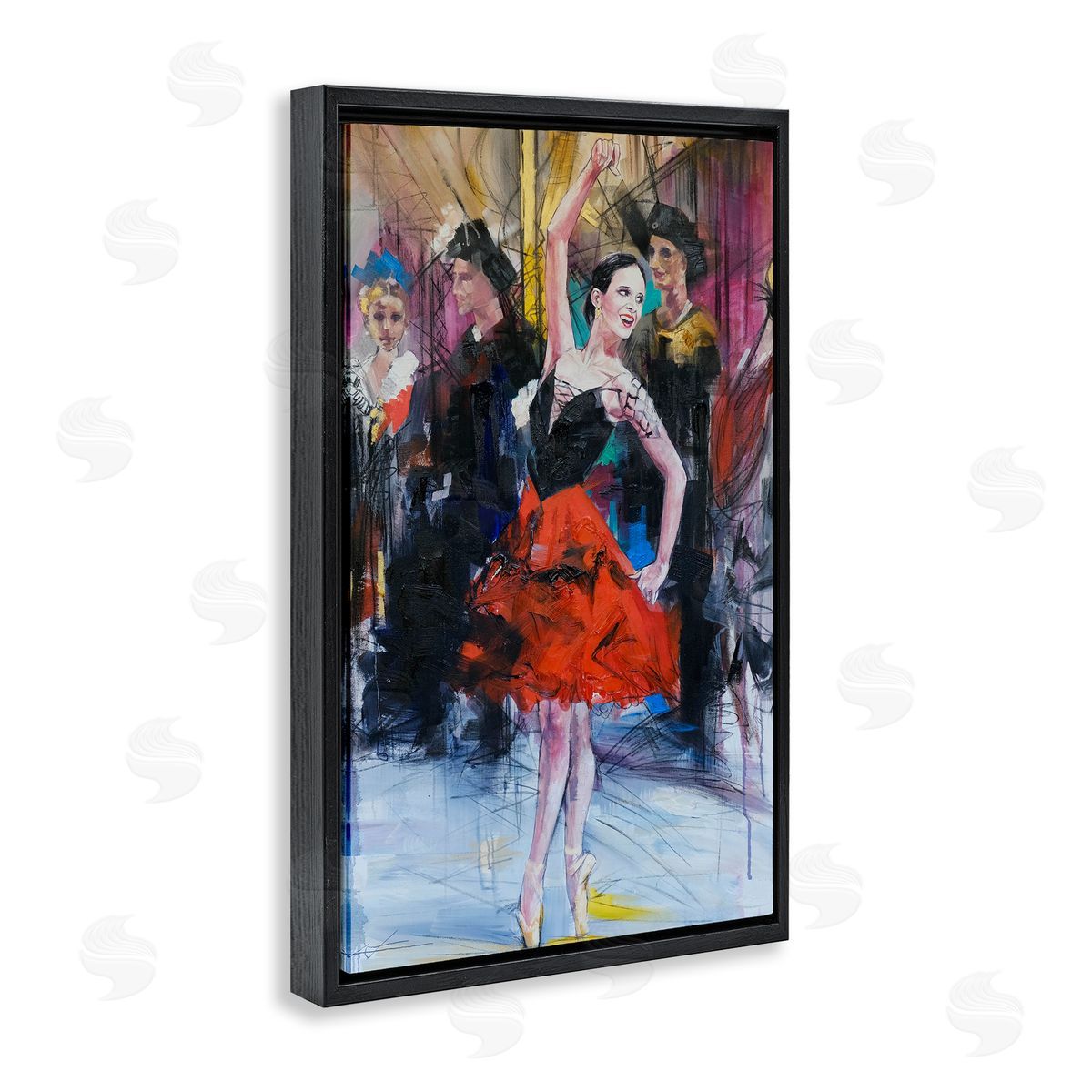 Abstract Ballerina Bold Collage Black Floating Frame Canvas Wall Art, Home Decor by Lucille Lee