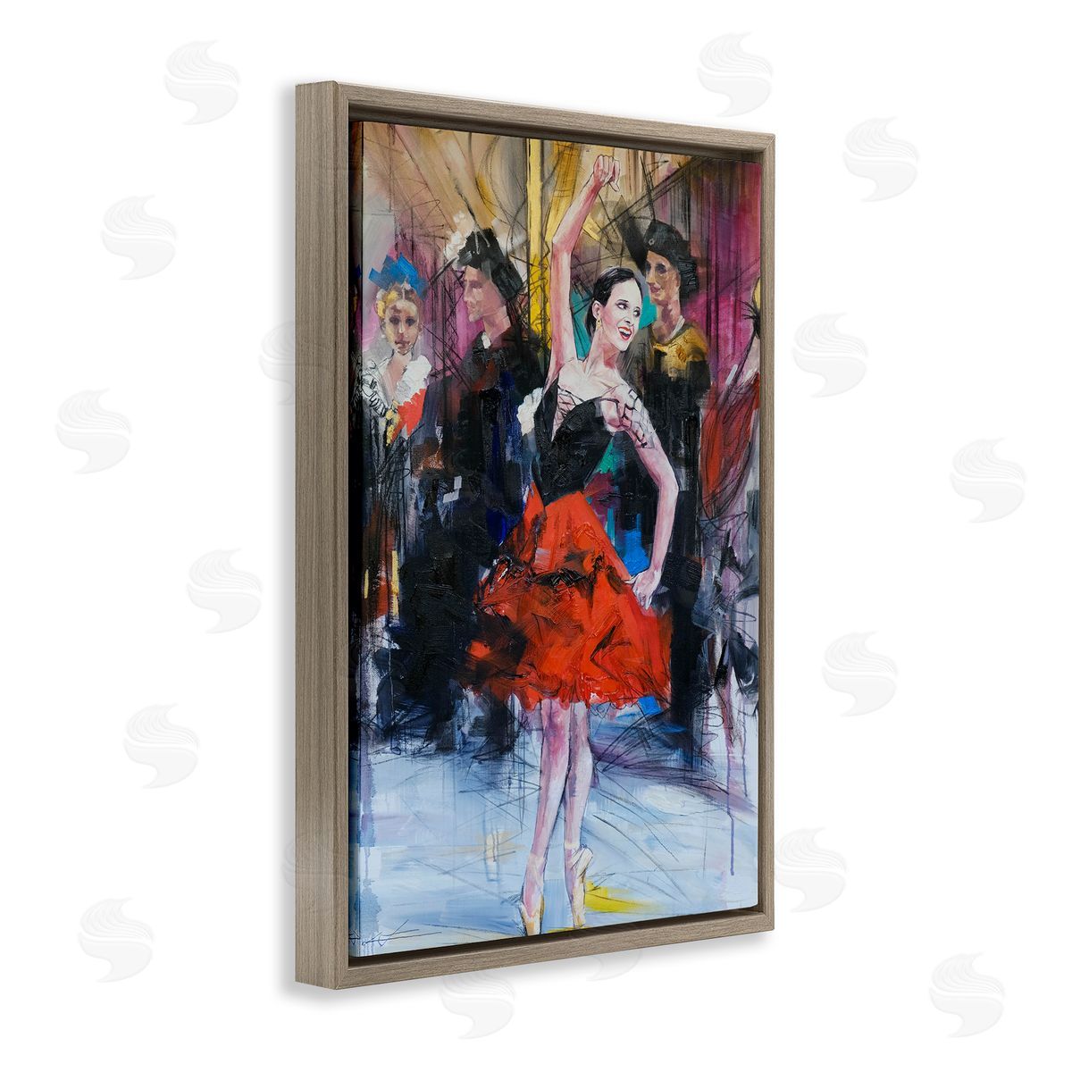 Abstract Ballerina Bold Collage Brown Floating Frame Canvas Wall Art, Home Decor by Lucille Lee