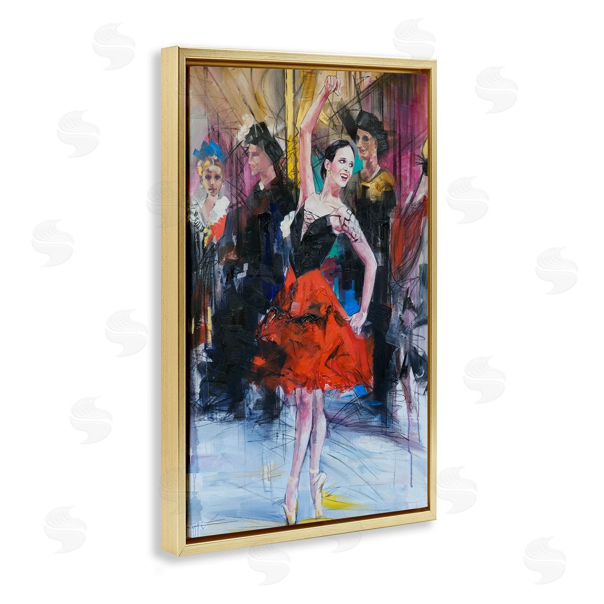 Abstract Ballerina Bold Collage Gold Floating Frame Canvas Wall Art, Home Decor by Lucille Lee