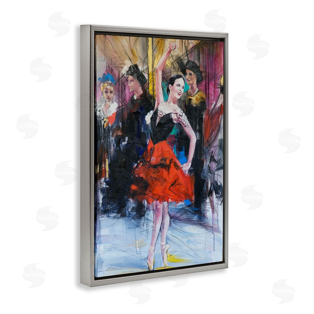 Abstract Ballerina Bold Collage Grey Floating Frame Canvas Wall Art, Home Decor by Lucille Lee