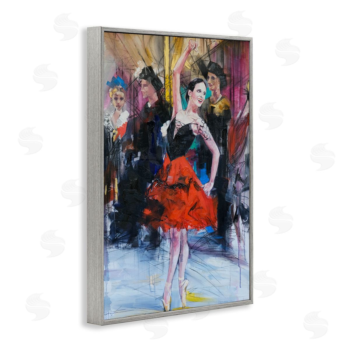 Abstract Ballerina Bold Collage Grey Frame Print Wall Art, Home Decor by Lucille Lee