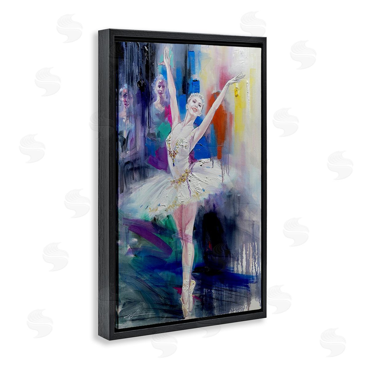 Bold Ballerina Abstraction Black Floating Frame Canvas Wall Art, Home Decor by Lucille Lee