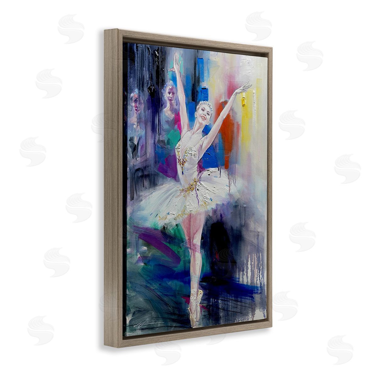 Bold Ballerina Abstraction Brown Floating Frame Canvas Wall Art, Home Decor by Lucille Lee