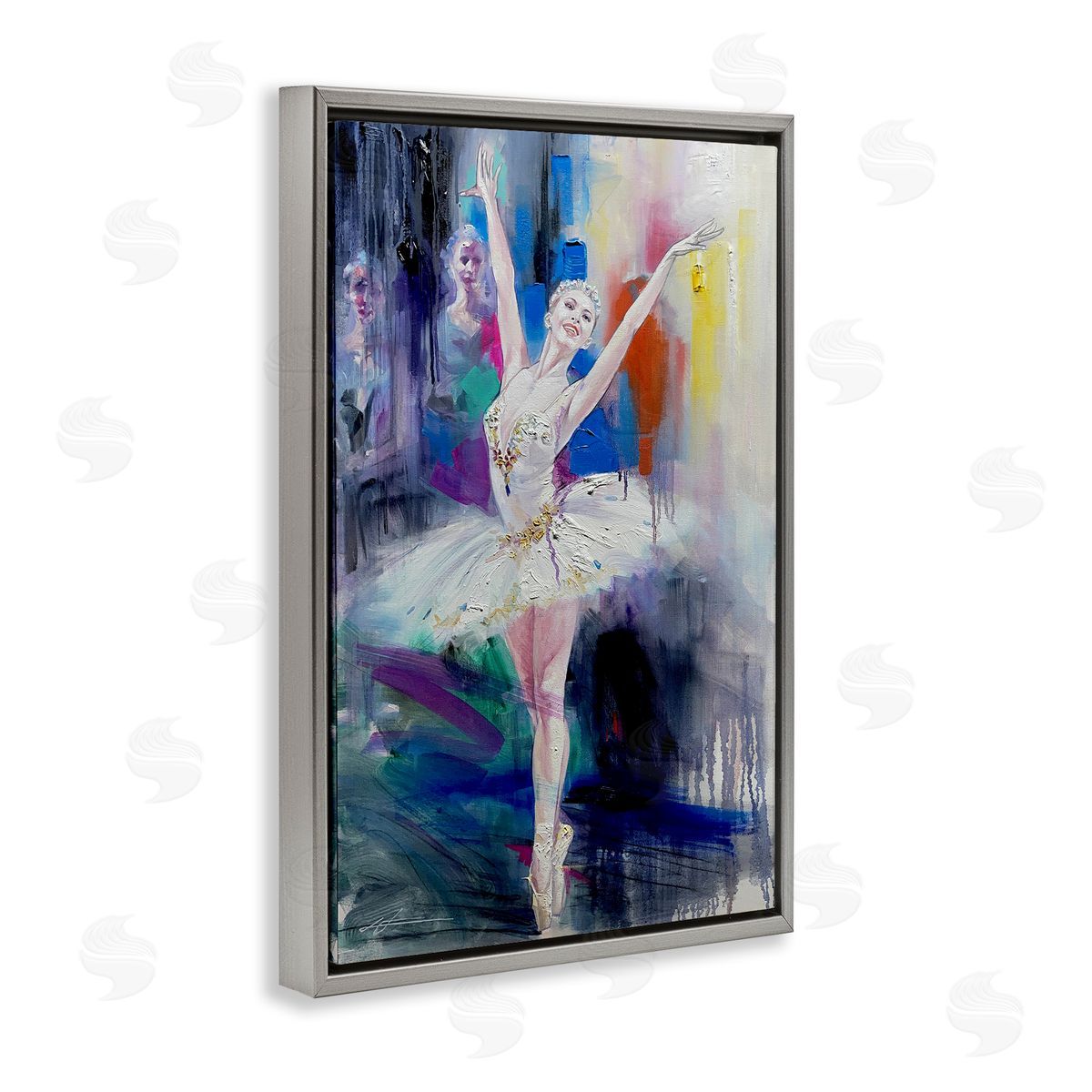 Bold Ballerina Abstraction Grey Floating Frame Canvas Wall Art, Home Decor by Lucille Lee