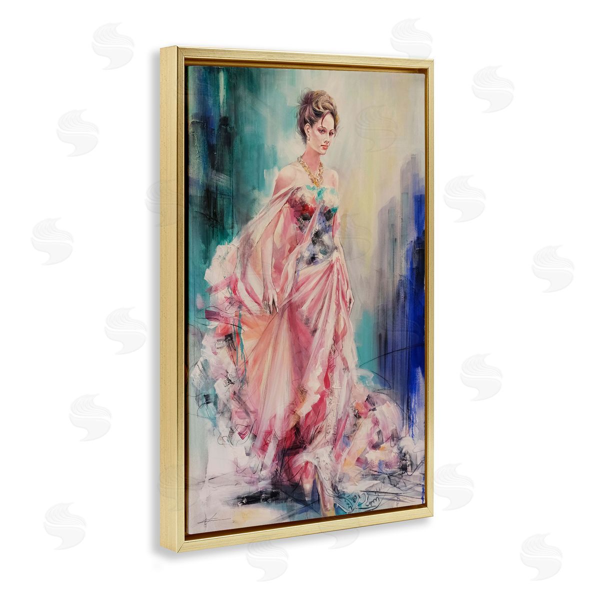 Sophisticated Woman in Dress Gold Floating Frame Canvas Wall Art, Home Decor by Lucille Lee
