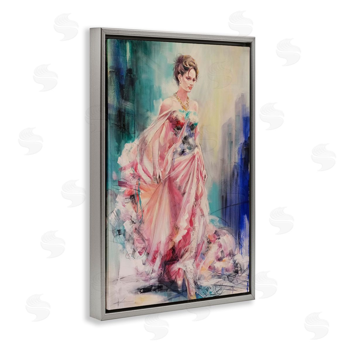 Sophisticated Woman in Dress Grey Floating Frame Canvas Wall Art, Home Decor by Lucille Lee