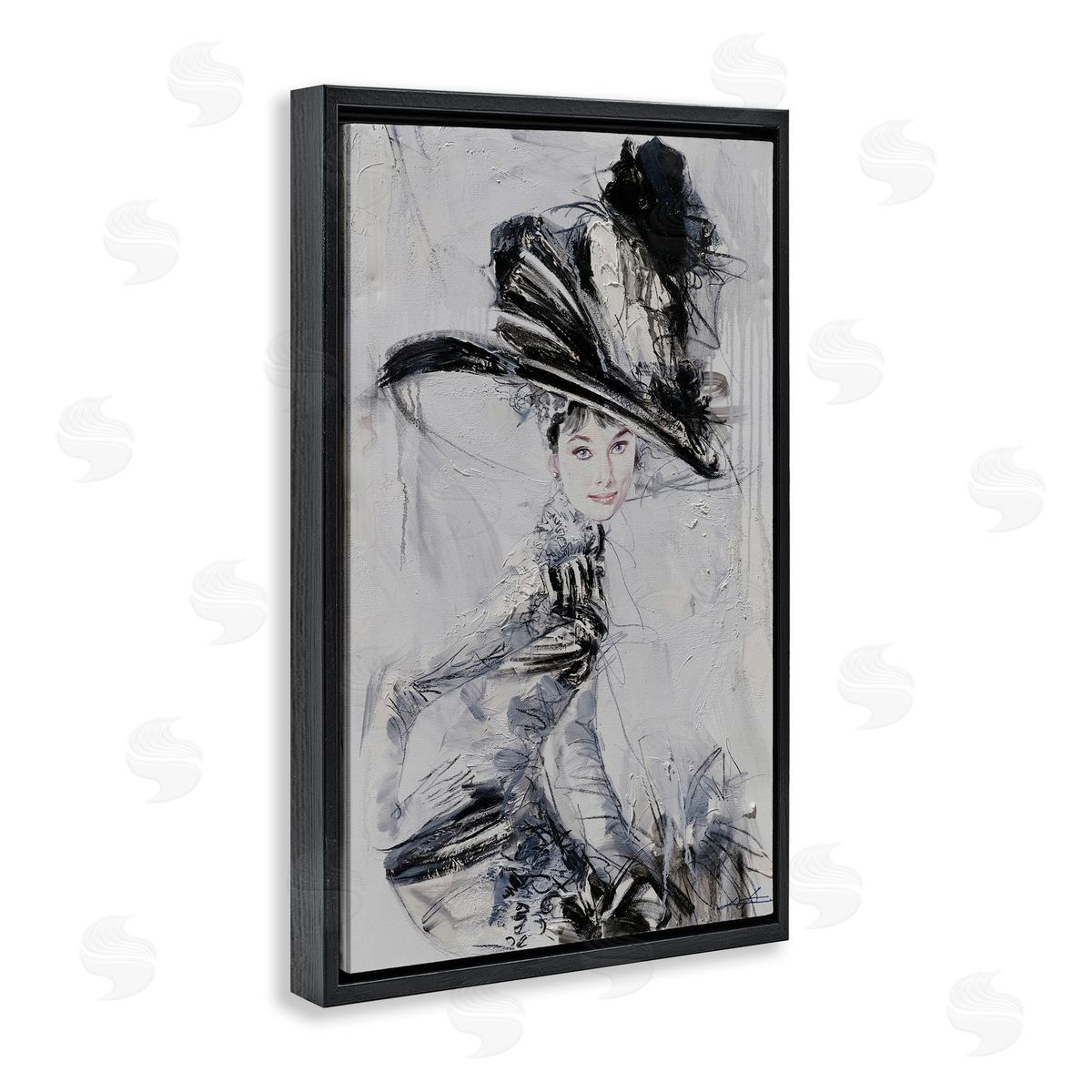 Abstract Sophisticated Audrey Black Floating Frame Canvas Wall Art, Home Decor by Lucille Lee