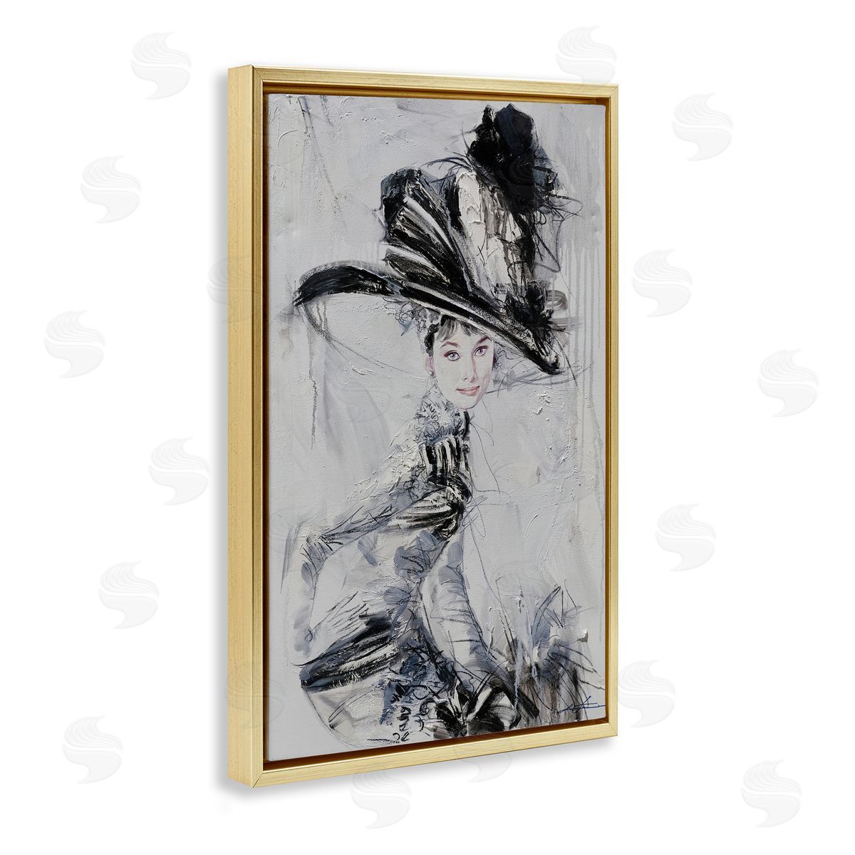 Abstract Sophisticated Audrey Gold Floating Frame Canvas Wall Art, Home Decor by Lucille Lee